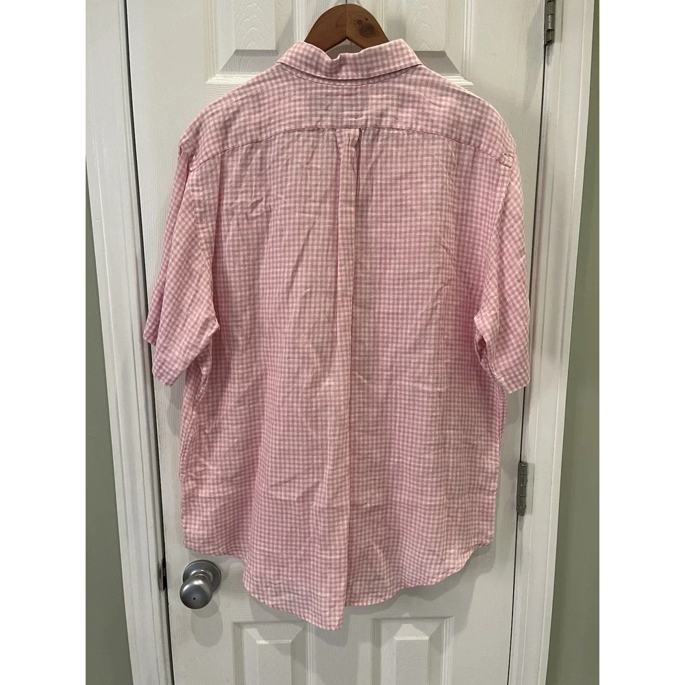 Polo Ralph Lauren Classic Fit 100% Linen Pink White Check XL‎ Green Pony Oxford